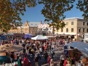 A bustling market in Hobart