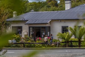 “Exterior of the Weldborough Hotel in North East Tasmania on an overcast day